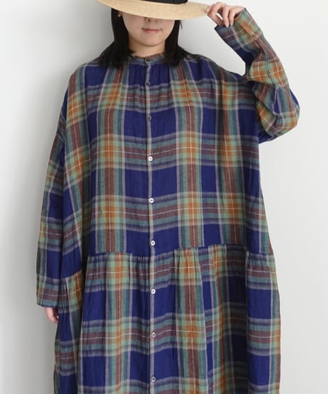 ichiAntiquités 1100902 Linen Cotton Tartan Check Shirt Dress / 3 COLORS