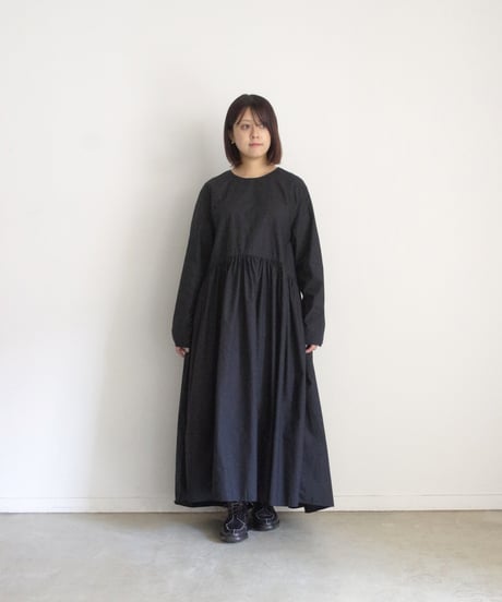 ichiAntiquités 1100316 Cotton Typewriter Gather Dress / 2 COLORS