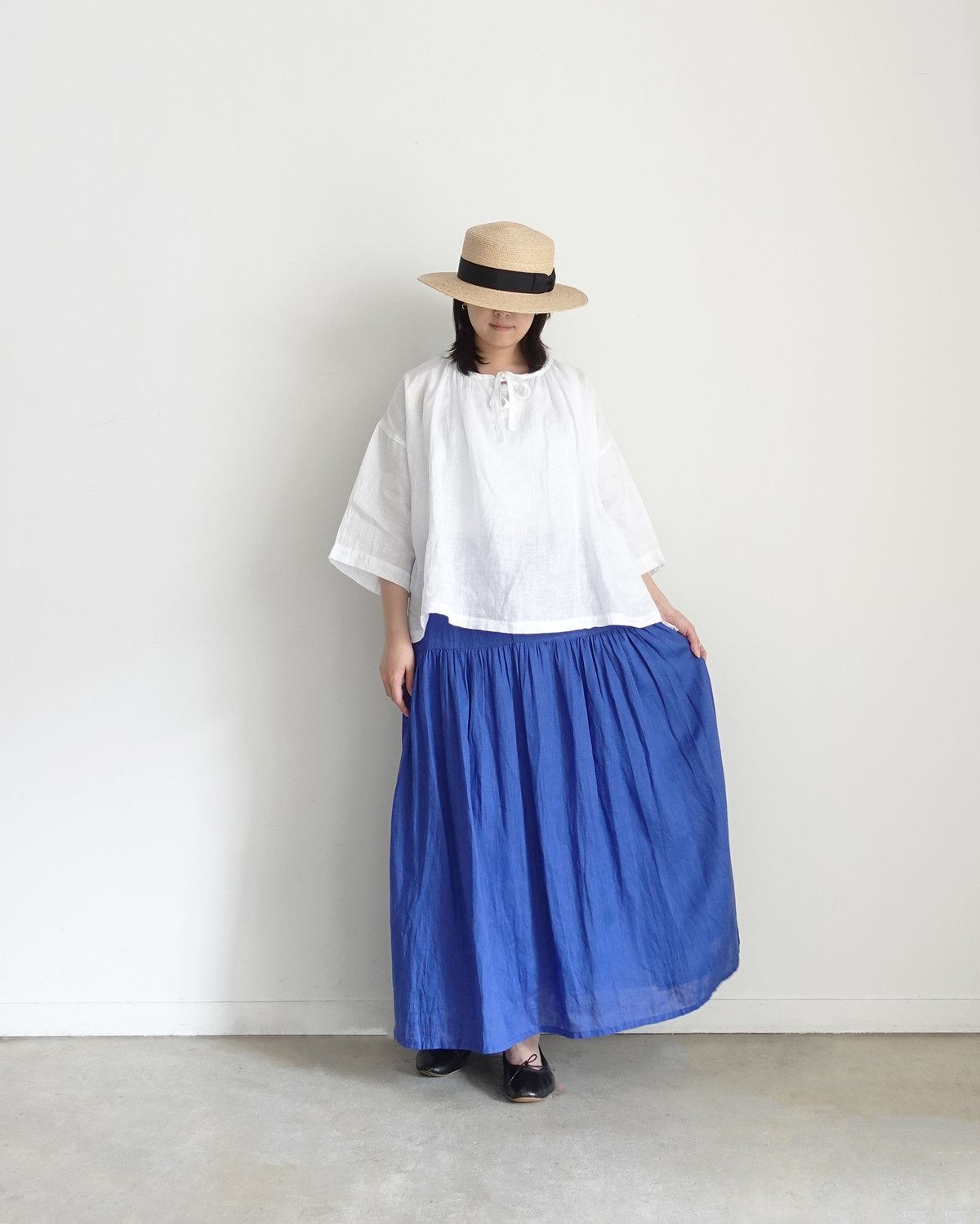 i c h i 251006 French Linen Gathered Skirt / D