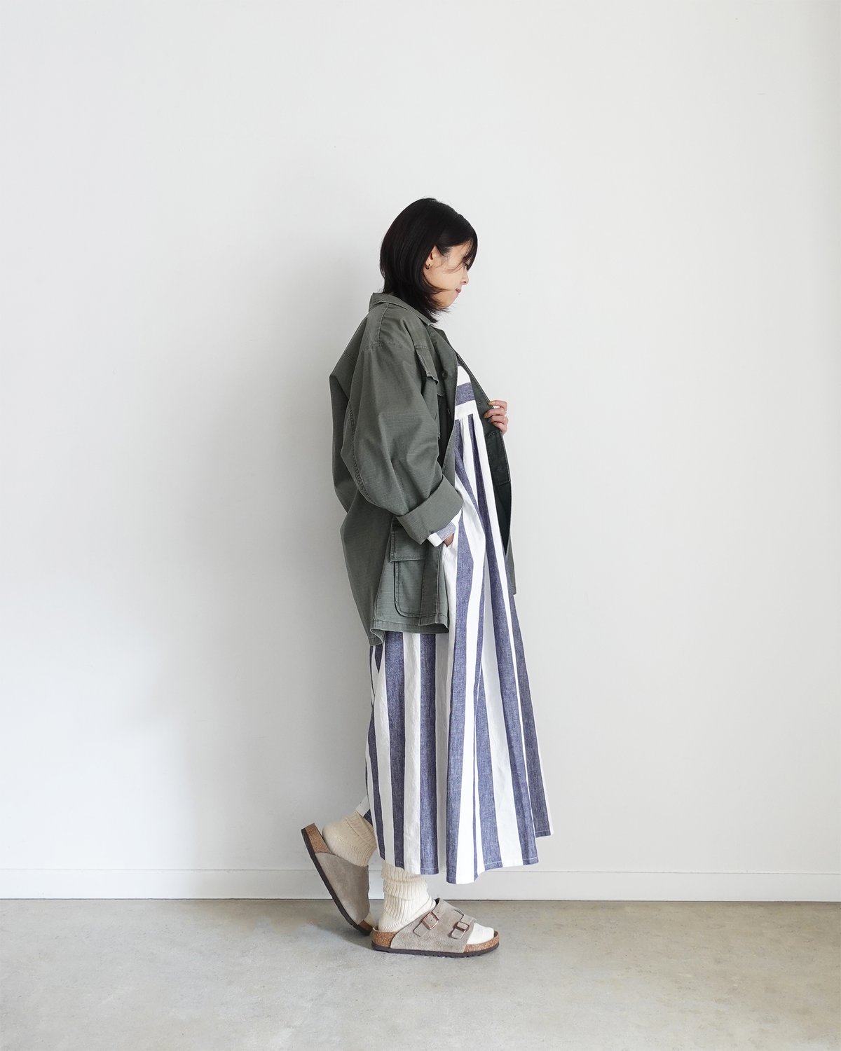 i c h i 251035 Cotton Linen Border Dress / 2 CO...