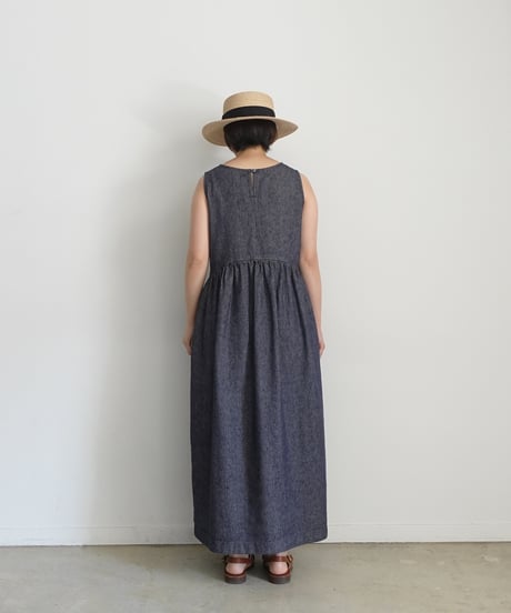 ichiAntiquités 1000924 Linen Cotton DENIM Sleeveless Dress / 2 COLORS