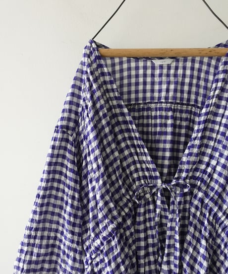 i c h i  251106 Shirring Cloth Cardigan / C : WHITE × BLUE