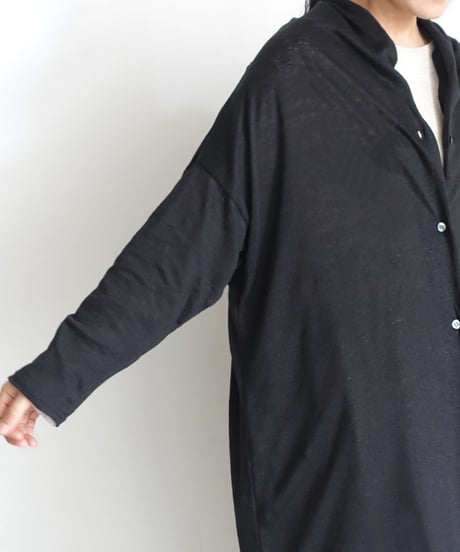 【 LIMITED COLLECTION 】Antiquités noir  801209 Linen Long Robe Cardigan / B : BLACK