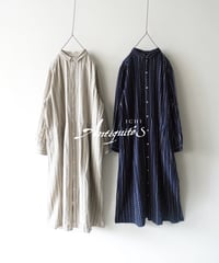ichiAntiquités  1000910 INDIGO Dobby Stripe Shirt Dress / 2 COLORS