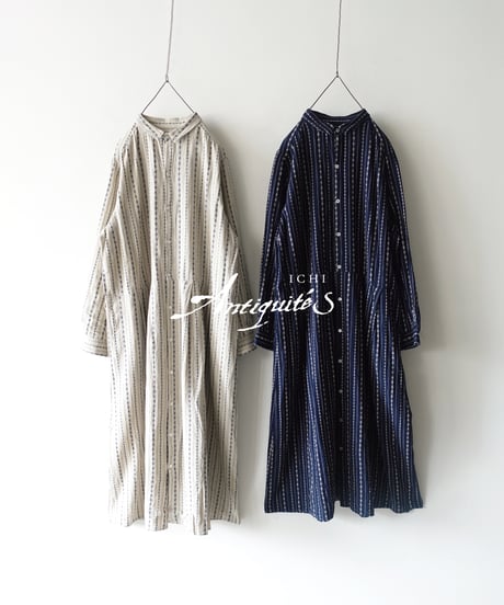 ichiAntiquités  1000910 INDIGO Dobby Stripe Shirt Dress / 2 COLORS