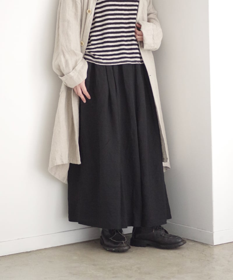 ichi Antiquite's noir　リネンギャザースカート　ブラック LIMITED COLLECTION 】Antiquités noir 800406 L