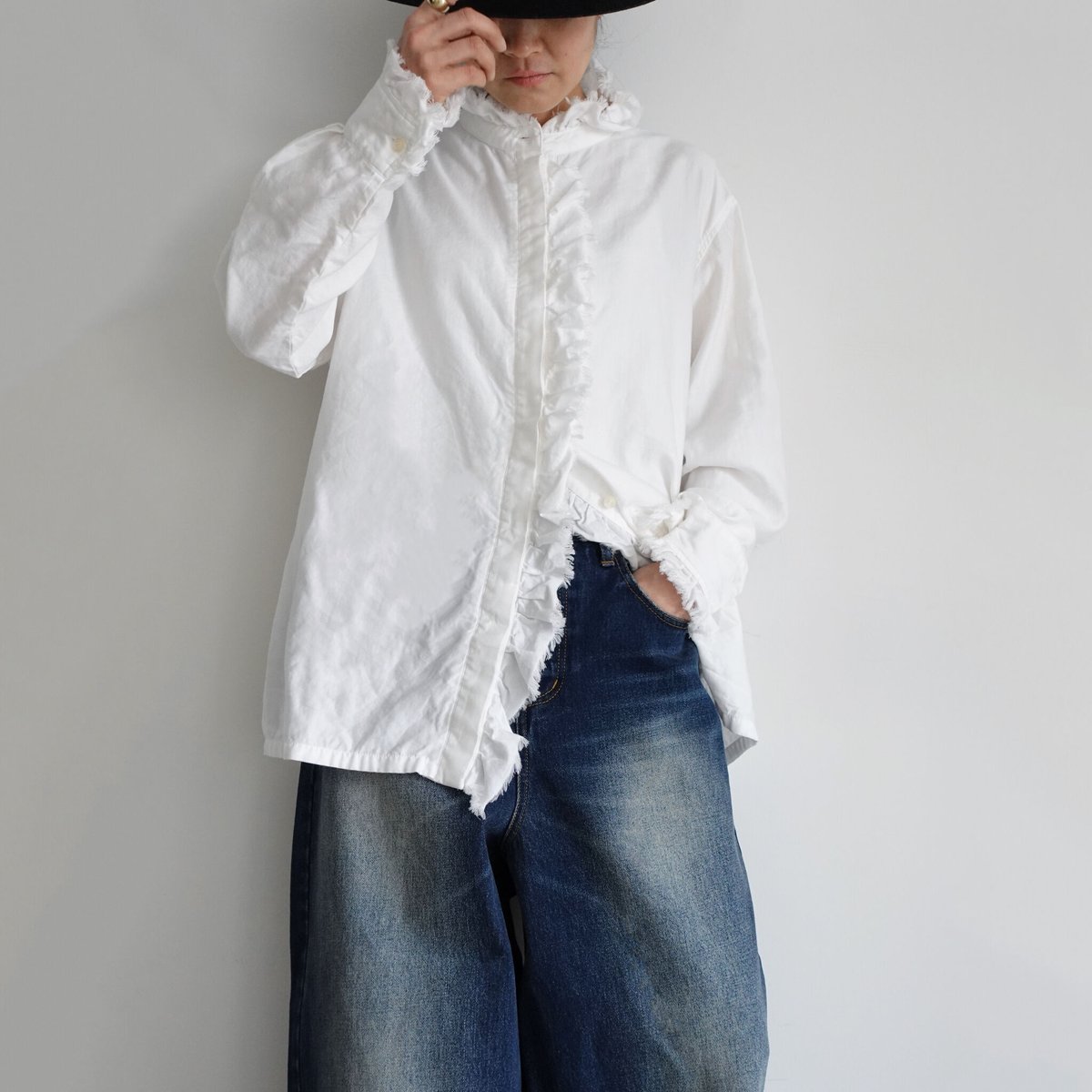 ◾︎ichi◾︎新品◾︎i c h i Stand Frill Shirt White 送料込