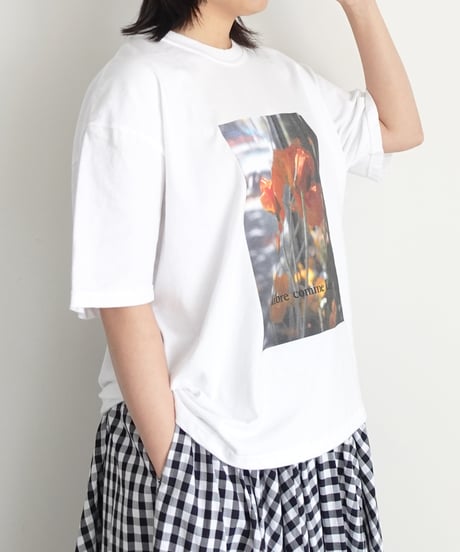 i c h i  251055  "Libre Comme l'Air" Flower Bloom Pigment Over T Shirt / 2 COLORS