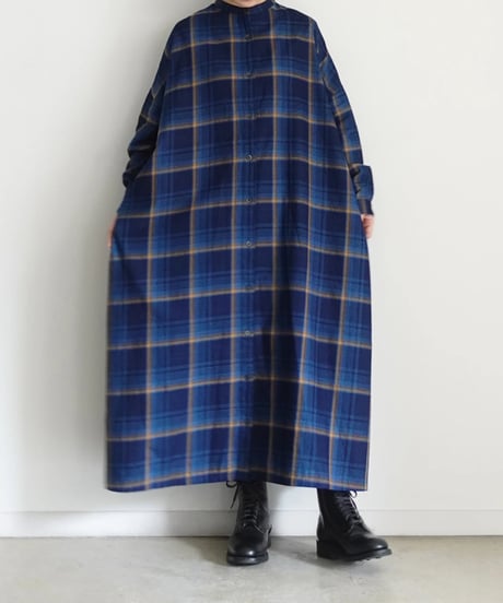 i c h i  250706  INDIGO Organic Cotton Check Dress / 2 COLORS