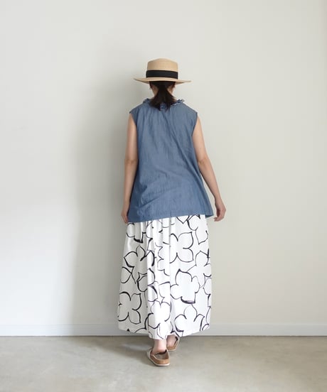 ichi 251212 2WAY Denim Sleeveless Frill Shirt / A : LIGHT INDIGO