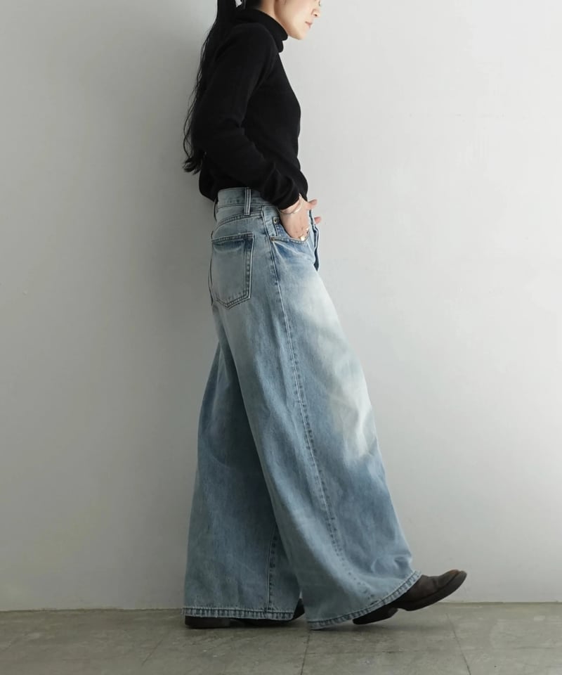 i c h i 230430 DENIM Wide Pants / C : SAXE BL