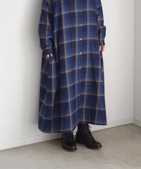 i c h i  250706  INDIGO Organic Cotton Check Dress / 2 COLORS