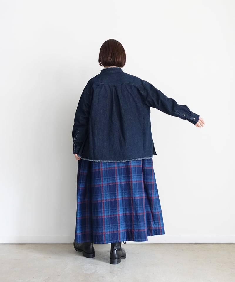 i c h i 250613 DENIM Fringe Shirt / B : DARK