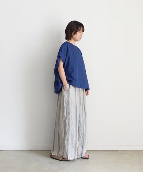 ichiAntiquités 1001116  INDIGO Linen French sleeve Over Pullover / A : INDIGO