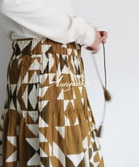 ichiAntiquités 1000943 INDIA Block Print Pin Tuck Skirt / A : KHAKI