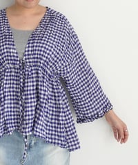 i c h i  251106 Shirring Cloth Cardigan / C : WHITE × BLUE