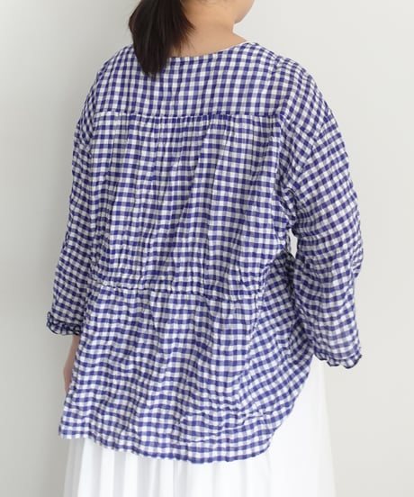 i c h i  251106 Shirring Cloth Cardigan / C : WHITE × BLUE