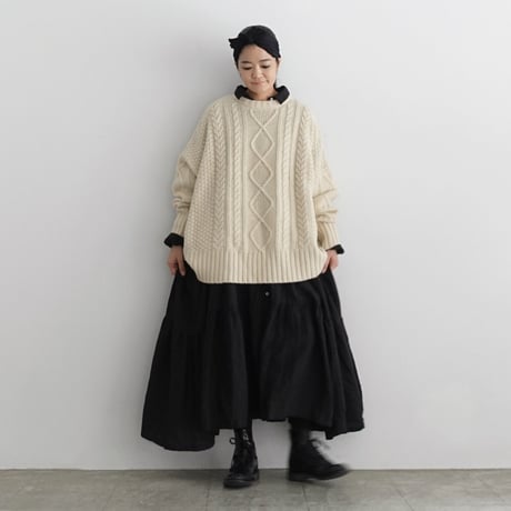 i c h i  230463 Shetland Wool Cable Wide Pullover / A : NATURAL