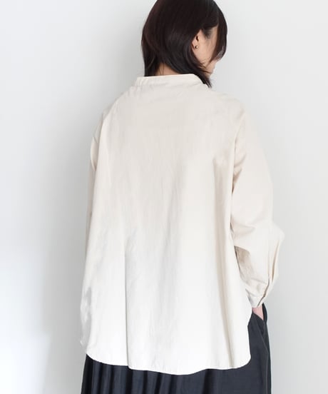 i c h i  250704 Band Collar Cotton Shirt / 2 COLORS