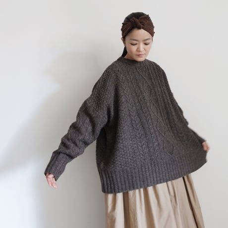 i c h i  230463 Shetland Wool Cable Wide Pullover / A : NATURAL