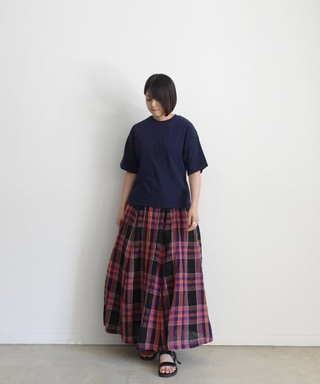 ichiAntiquités  1001115  Linen Cotton Check Skirt / 2 COLORS