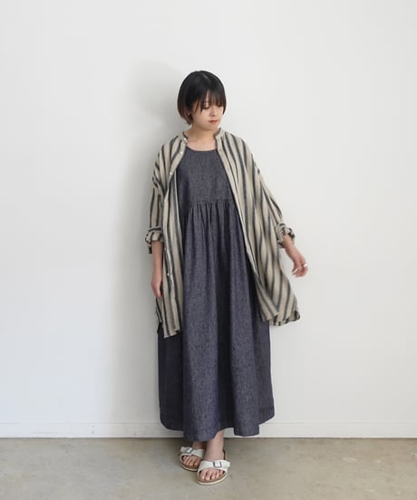 ichiAntiquités 1000924 Linen Cotton DENIM Sleeveless Dress / 2 COLORS