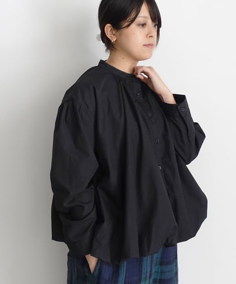 i c h i  250422 Cotton Balloon Shirt / D : BLACK