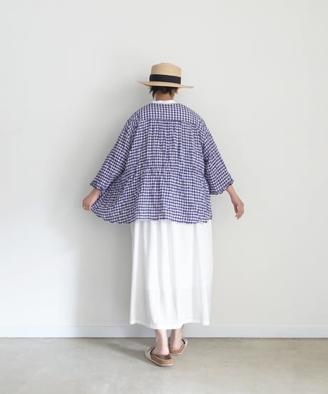 i c h i  251106 Shirring Cloth Cardigan / C : WHITE × BLUE