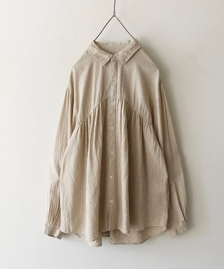 ichiAntiquités 1000901 Linen Cotton Yoke Gather Blouse / 3 COLORS