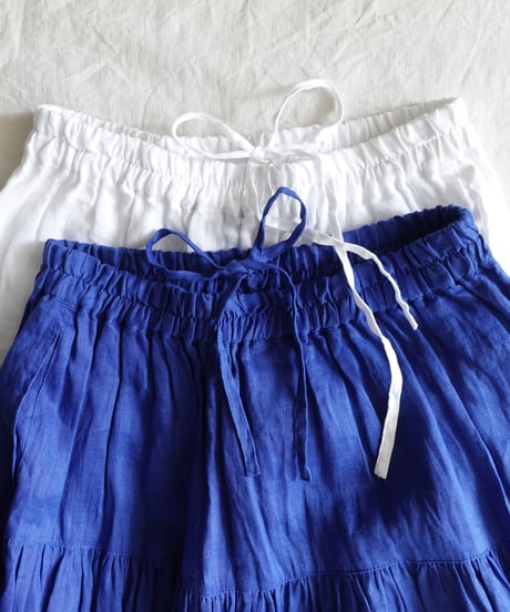 i c h i  251006 French Linen Gathered Skirt / D : BLUE