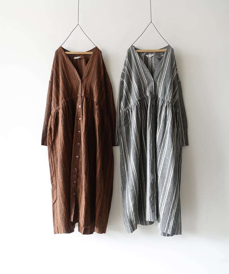 ichiAntiquités 1100616 V neck Stripe Dress / 2