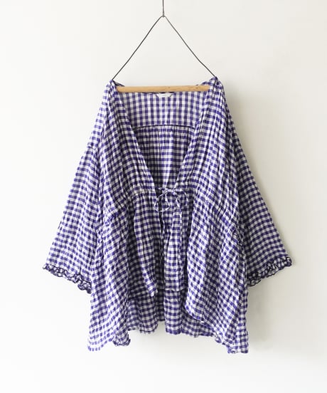 i c h i  251106 Shirring Cloth Cardigan / C : WHITE × BLUE