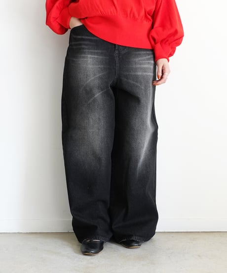 i c h i  230430  DENIM Wide Pants / D : BLACK・2 size