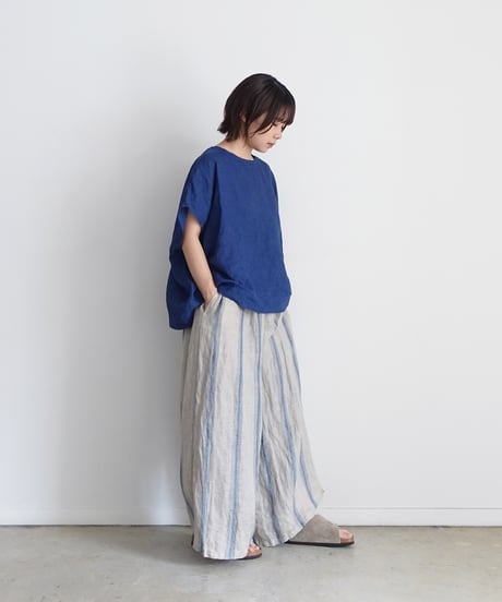 ichiAntiquités 1001116  INDIGO Linen French sleeve Over Pullover / A : INDIGO