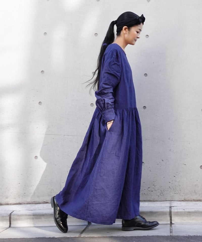 Antiquités noir インディゴリネンリボンワンピース インディゴ