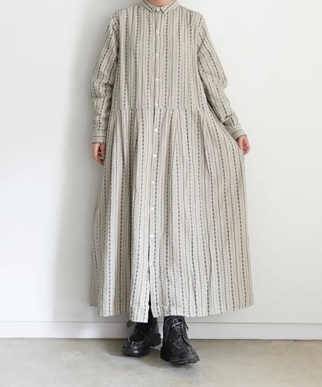 ichiAntiquités  1000910 INDIGO Dobby Stripe Shirt Dress / 2 COLORS