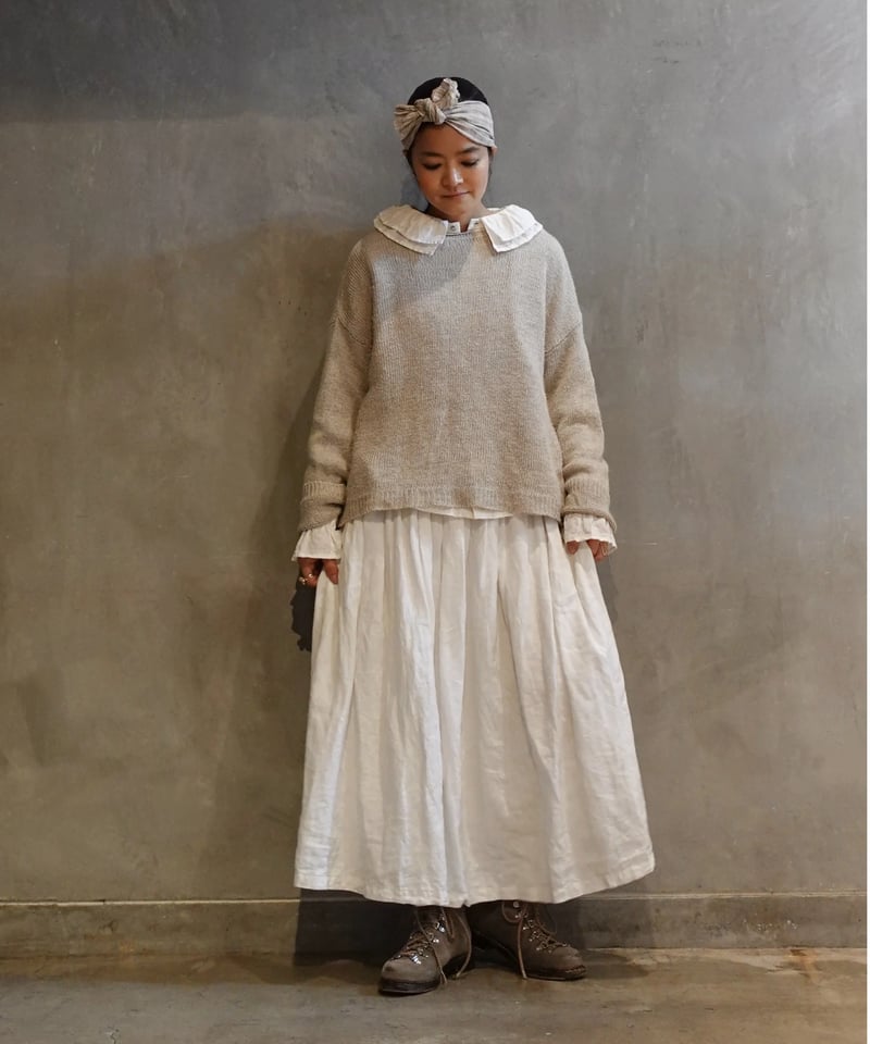 Antiquités noir Linen Gather Skirt WHITE