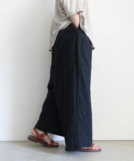 ichiAntiquités 801134  Vintage Linen Relax Pants / C : BLACK