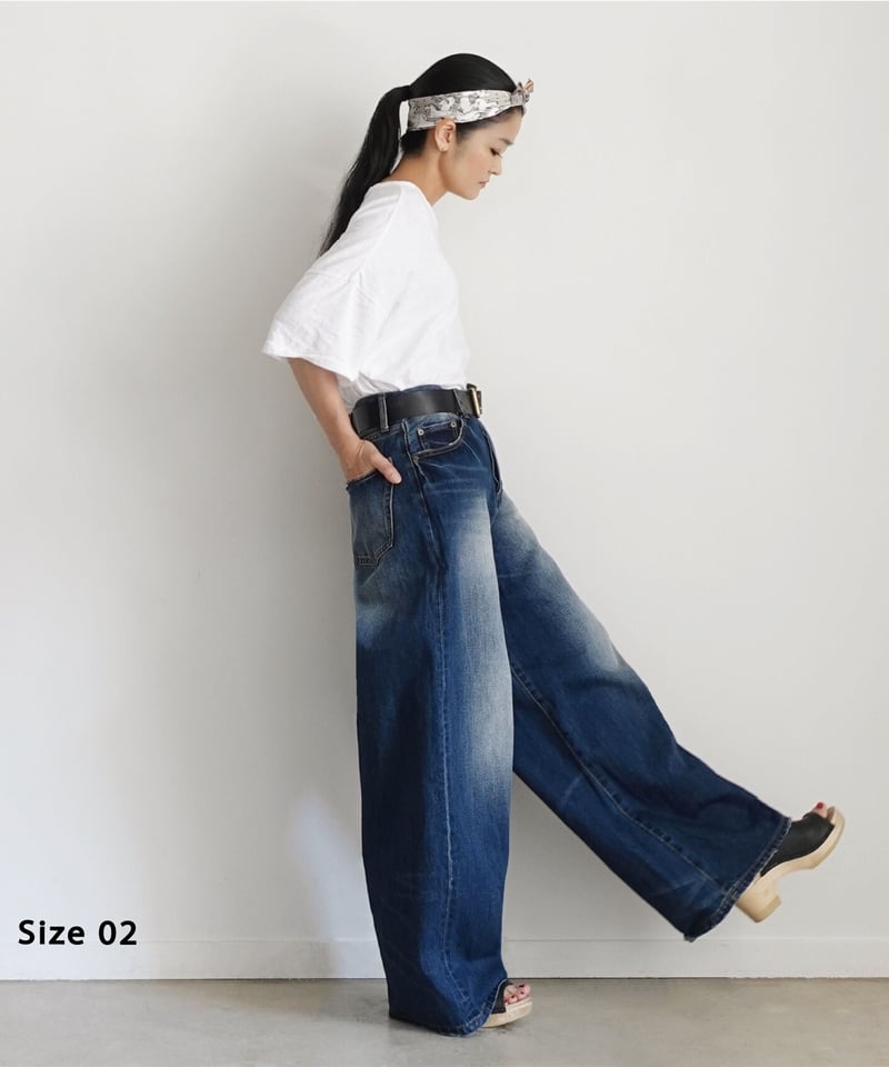 i c h i 230430 DENIM Wide Pants / B : DARK・2 