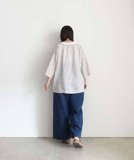 i c h i  251004 French Linen Gathered Blouse / 2 COLORS