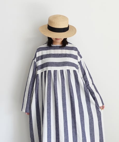 i c h i 251035 Cotton Linen Border Dress / 2 COLORS