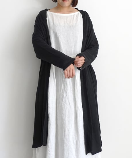 【 LIMITED COLLECTION 】Antiquités noir  801209 Linen Long Robe Cardigan / B : BLACK