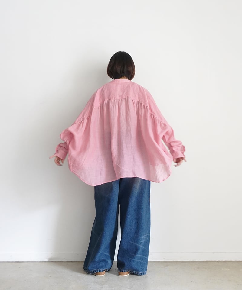 激レア　プリーツプリーズ　珊瑚　マリンカットソー　L相当 i c h i 241229 Color Linen Shirt / 5 COLORS : W