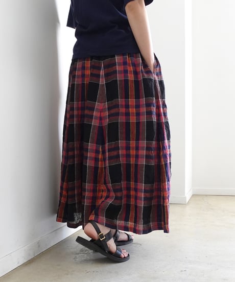 ichiAntiquités  1001115  Linen Cotton Check Skirt / 2 COLORS
