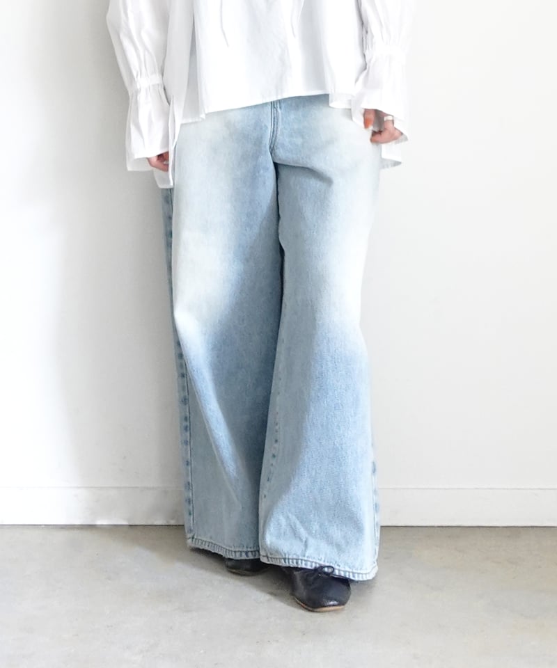 i c h i 230430 DENIM Wide Pants / C : SAXE BL