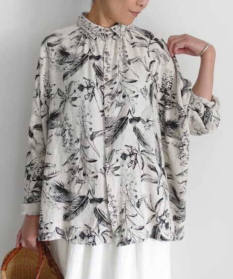 ichiAntiquités 1101123 Rayon Linen Botanical Print Shirt / 2 COLORS
