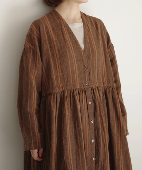 ichiAntiquités 1100616 V neck Stripe Dress / 2 COLORS