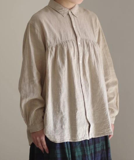 ichiAntiquités 1000901 Linen Cotton Yoke Gather Blouse / 3 COLORS