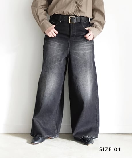 i c h i  230430  DENIM Wide Pants / D : BLACK・2 size