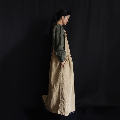 【 LIMITED COLLECTION 】Antiquités noir  801204  Linen Chino Denim Apron Dress / A : NAVY